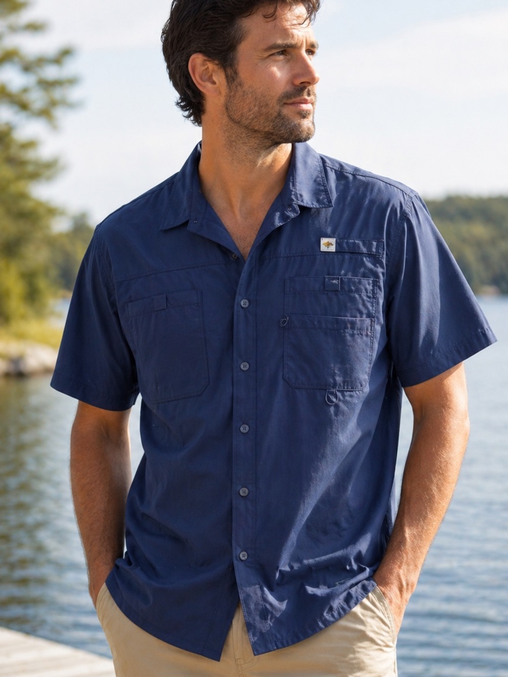 Reel Legends Fishing Shirt Mens Large Blue Vented UPF Performance Outdoor